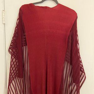 Unique Red Sweater Dress with Sheer Sleeves in S